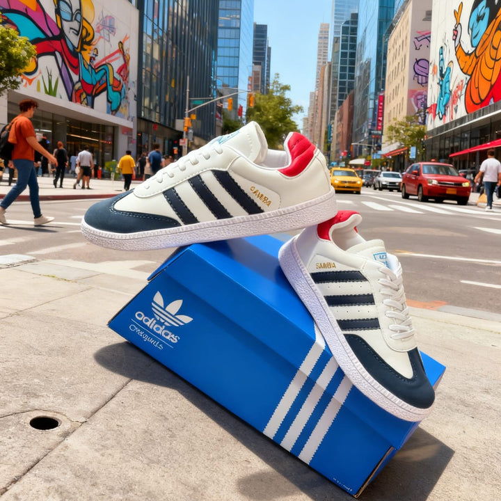 SAMBA BLANCO RAYAS AZULES TALON ROJO SB